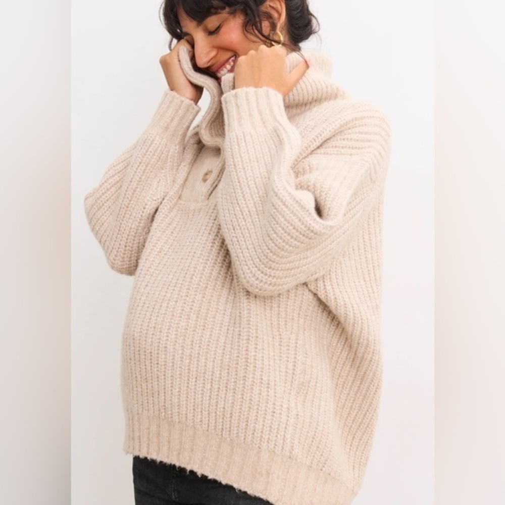 Hatch maternity Jo sweater Cream Cowl Neck oatmeal 1 small